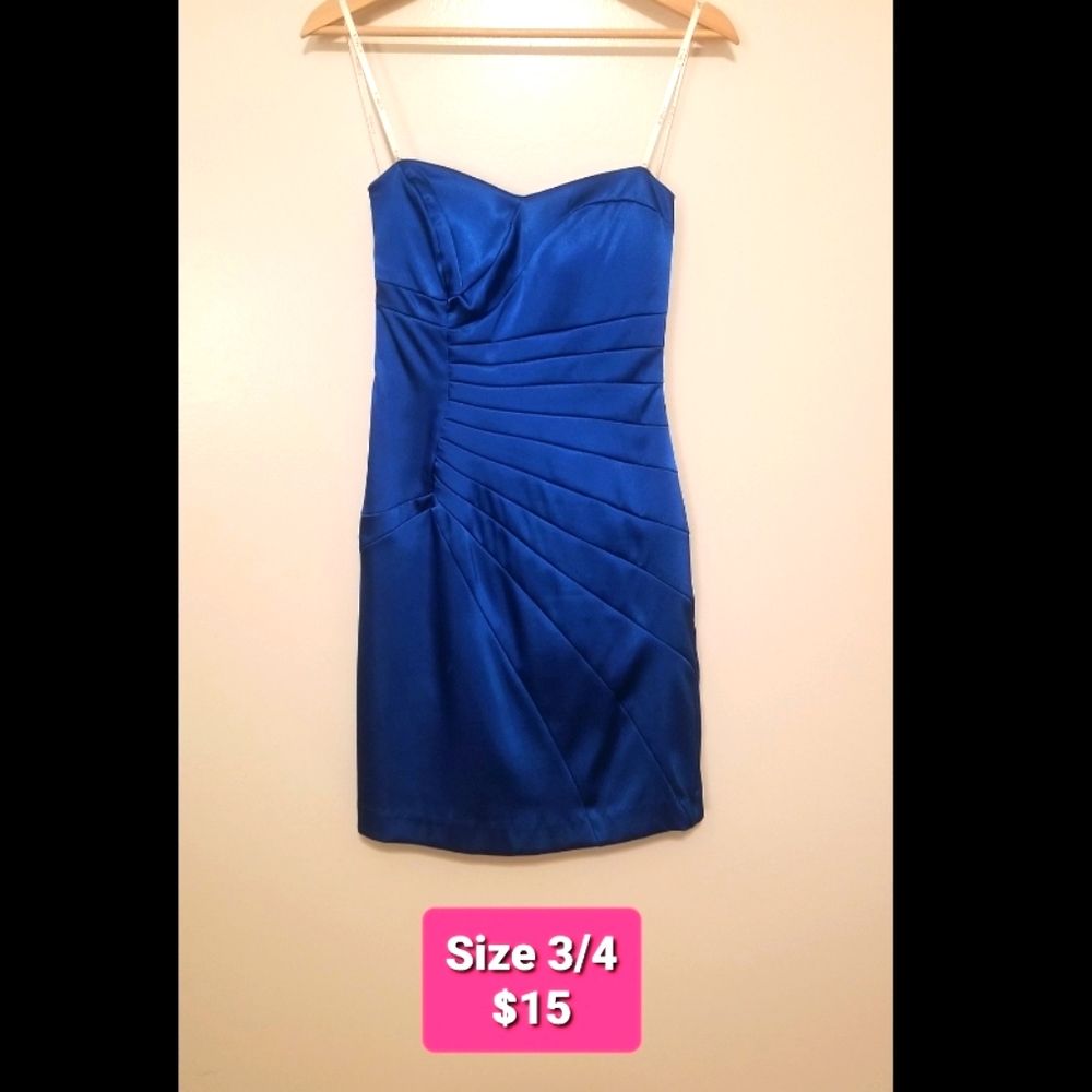 Strapless Peacock Blue Satin-Feel Dress